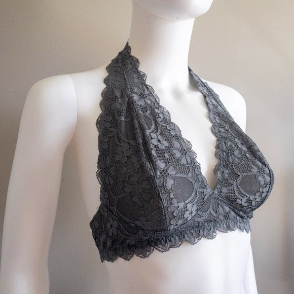 Free People Galloon Lace Halter Bra in Graphite - Picture 2 of 5